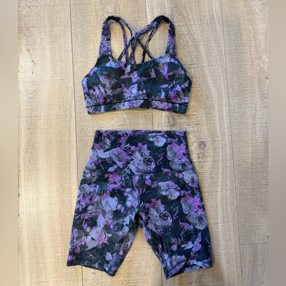 Lululemon Athletica Black and Purple Floral Activewear Set